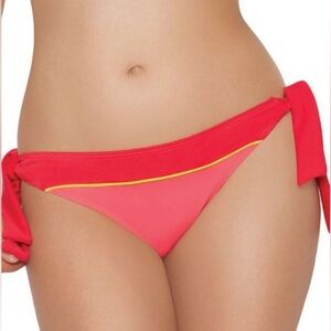 Curvy Kate Bon Voyage Tie Side Brief Bikini Bottoms Saffron Red Pink Large New